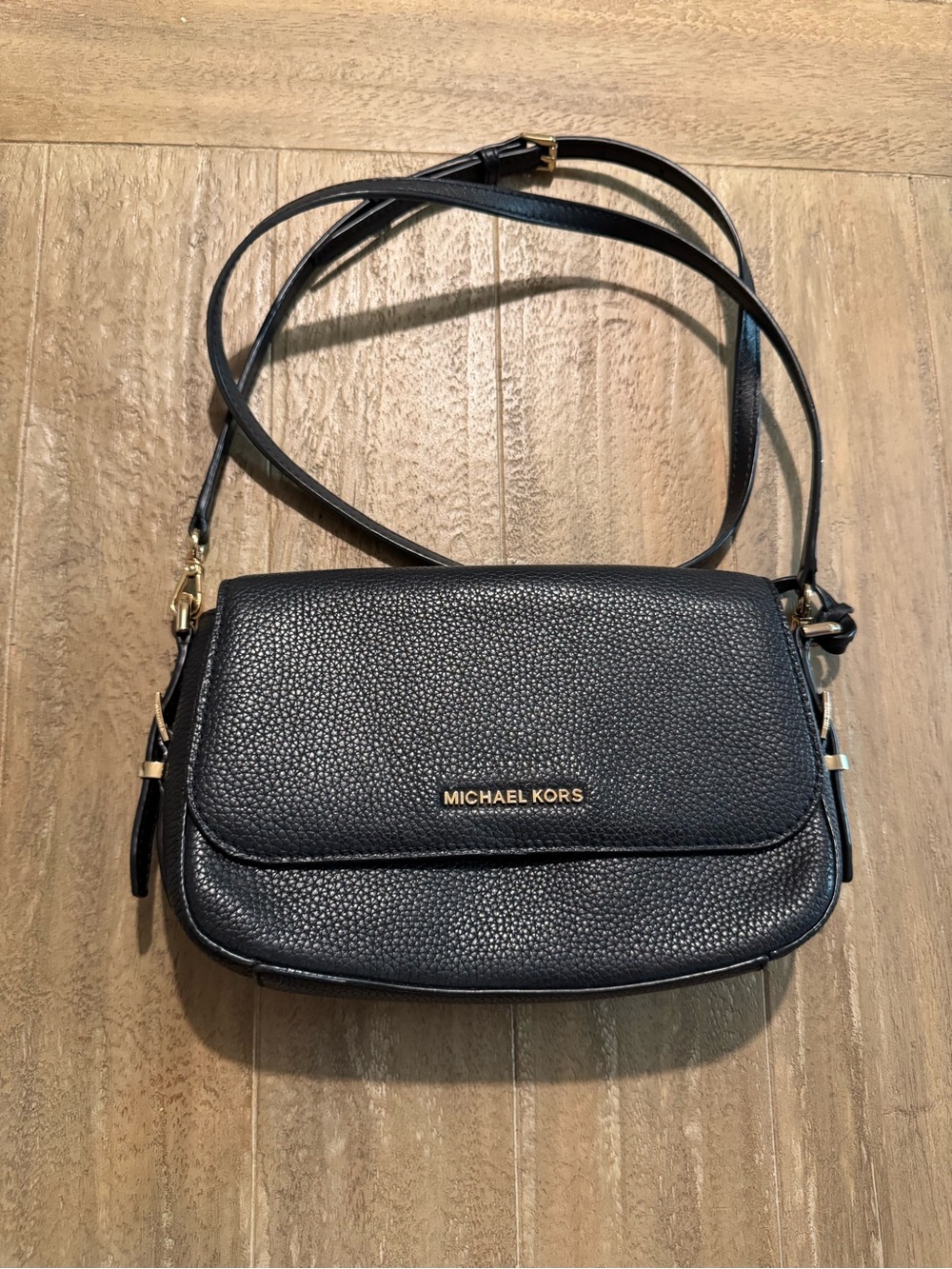 Michael Kors Black Pebbled Leather Crossbody with Gold Hardware